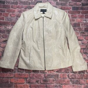 Bernardo Leather Snakeskin Print Coat Zip Jacket Women’s Large Beige Moto Lined